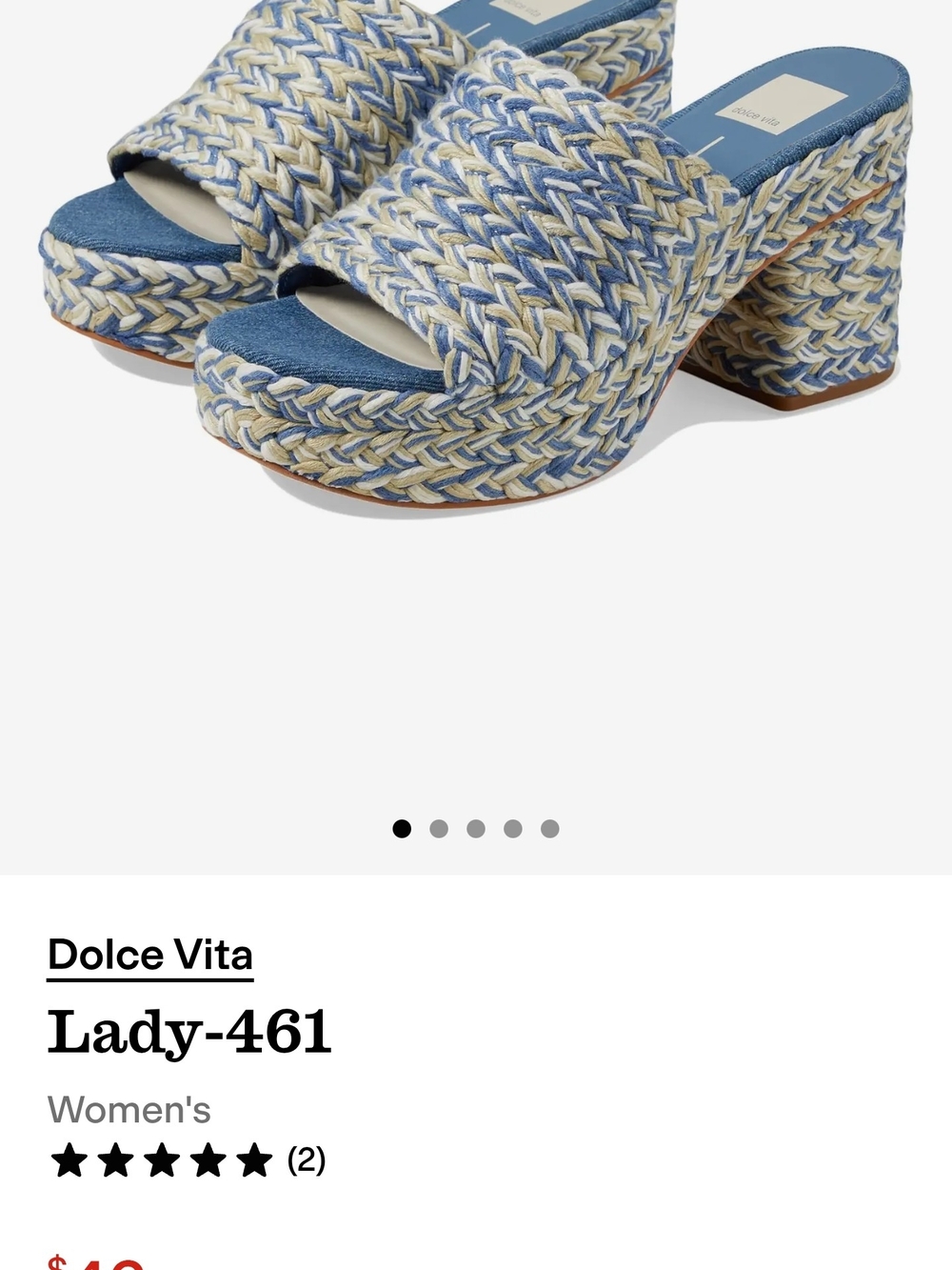 Brand New 9.5 M Dolce Vita Braided Blue and Cream Platform Mule